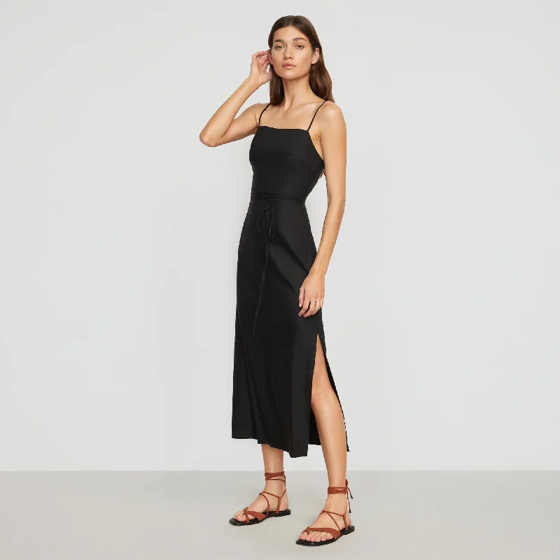 Yanelly Lace-Up Stretch Linen Dress | Black Lace Dress Lace