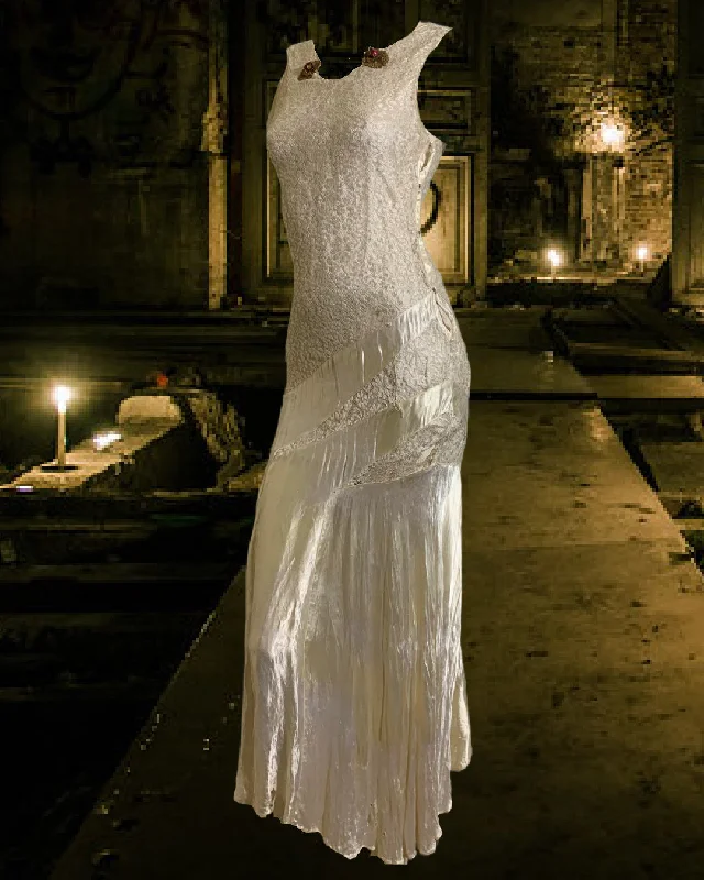 White Bias Cut Satin and Lace Dress circa 1930s Lace Bridesmaid Gown