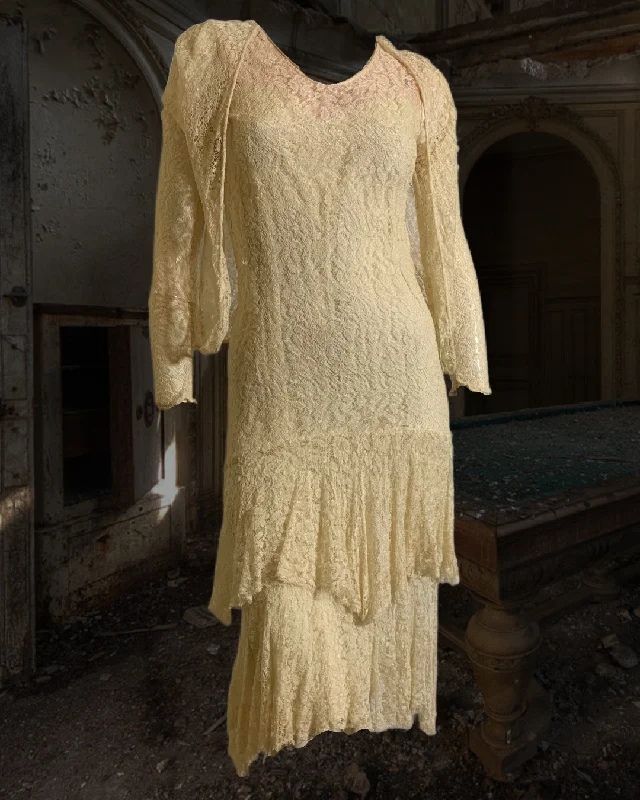 Sleeveless Lace Dress with Jacket circa 1930s Flowy Lace Dress