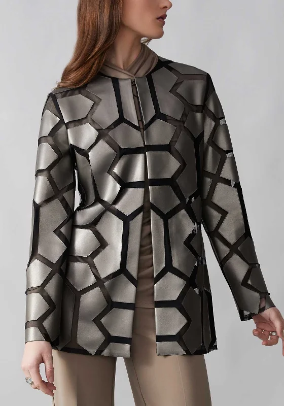 Joseph Ribkoff Geometric Pattern Dual Fabric Jacket, Silver Women's military-style jackets