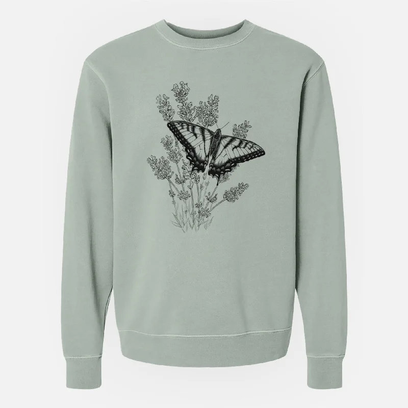 Eastern Tiger Swallowtail with Lavender - Unisex Pigment Dyed Crew Sweatshirt Casual Graphic Hoodies