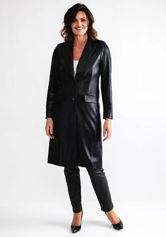 Eva Kayan Faux Leather Long Jacket, Black Women's winter jackets