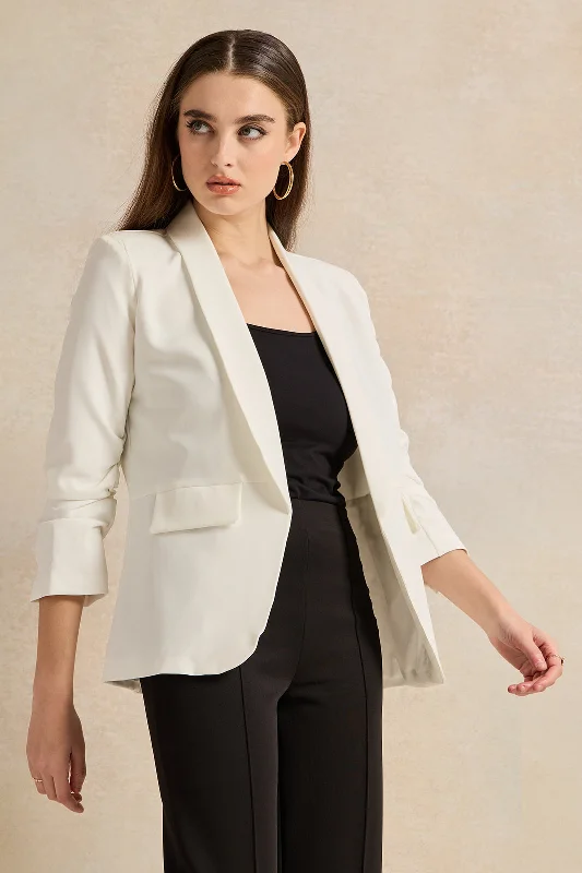 Women Ivory Ruched Sleeve Blazer Women's Patagonia jackets