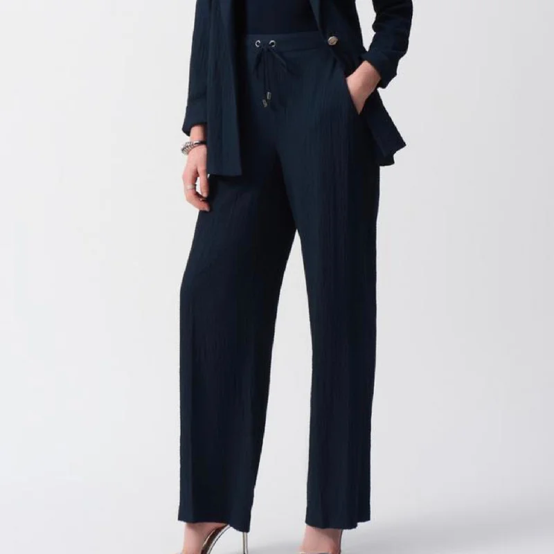 Joseph Ribkoff Navy Seersucker Wide Leg Pull-On Pants