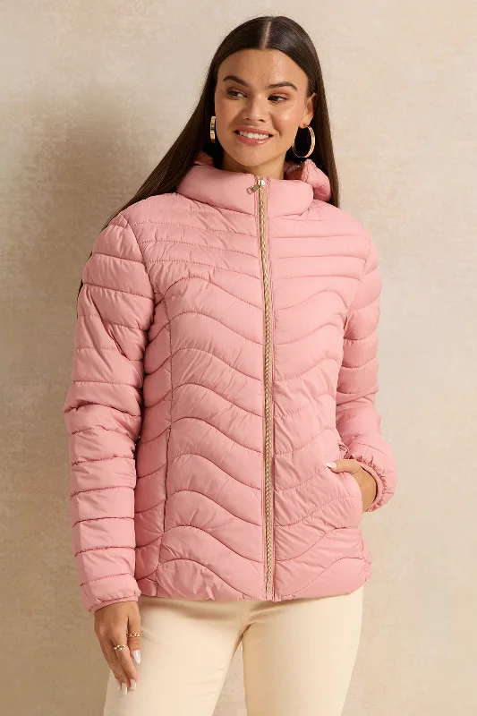 Women Pink Hooded Puffer Jacket Women's wedding guest jackets