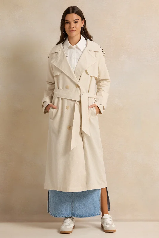 Women Beige Belted Trench Coat Women's fleece jackets