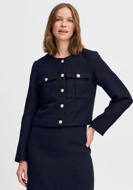 b.young Tweed Short Jacket, Navy Women's cheap jackets