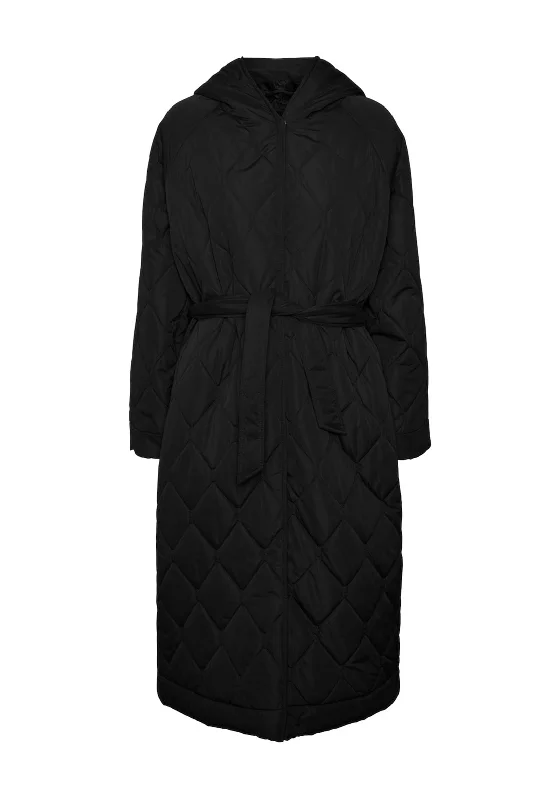 Vero Moda Sasha Long Quilted Coat, Black Women's commuter jackets