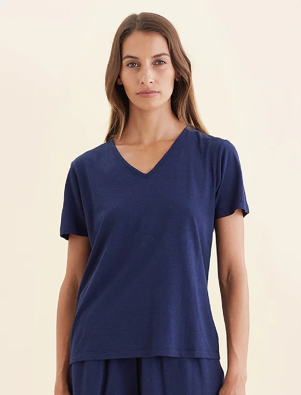 Maya Linen Cotton V-Neck Tee Best pajama sets for lounging