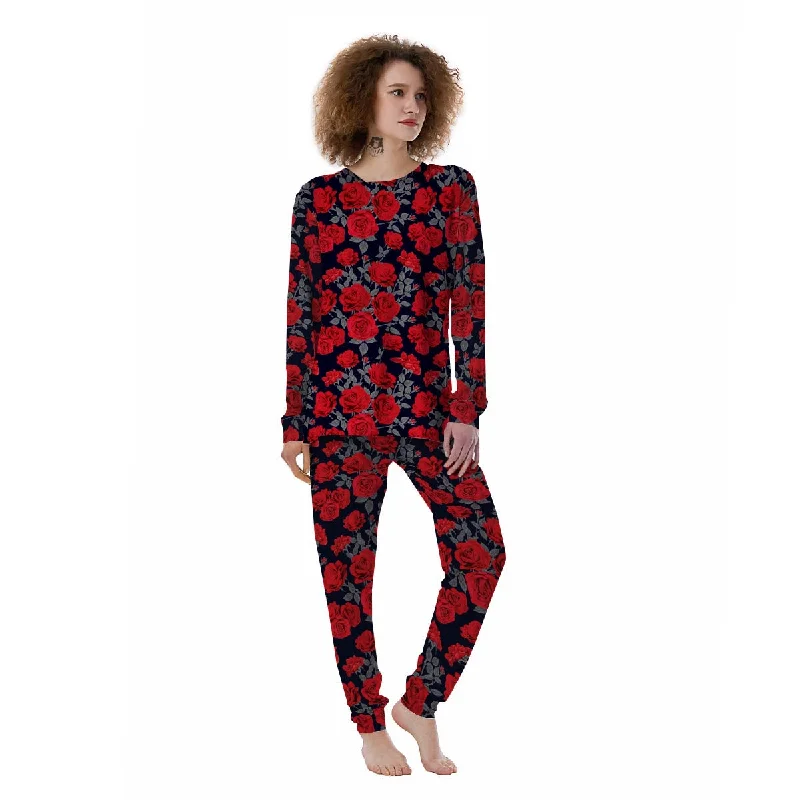 Rose Red Print Pattern Women's Pajamas Macy’s pajama sets