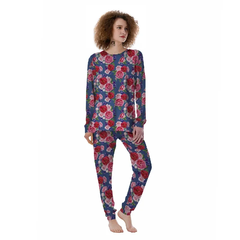 Roses Floral Red Violet Print Pattern Women's Pajamas Victoria’s Secret pajama sets