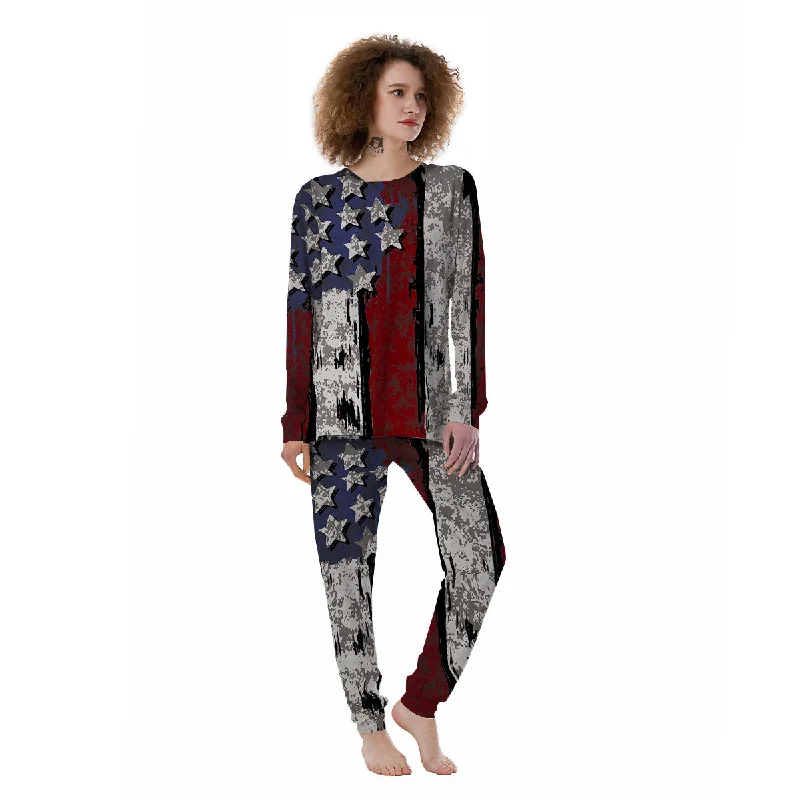 Rough American Flag Print Women's Pajamas Travel pajama sets