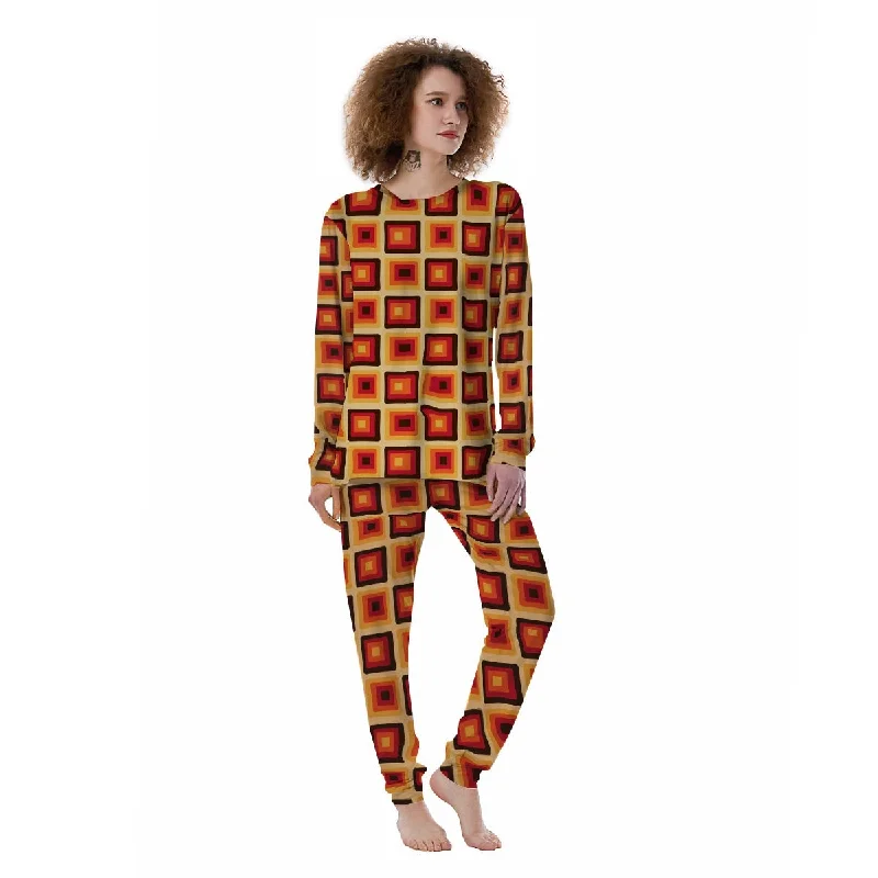 Rounded Square Retro Geometric Print Pattern Women's Pajamas Three-piece pajama sets