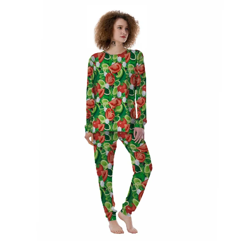 Salad Vegetable Print Pattern Women's Pajamas Fall pajama sets