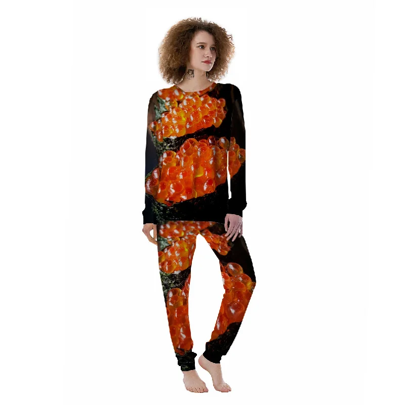 Salmon Roe Sushi Print Women's Pajamas Flannel pajama sets