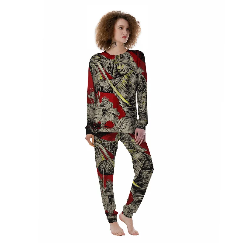 Samurai Red Moon Print Women's Pajamas Plus size pajama sets