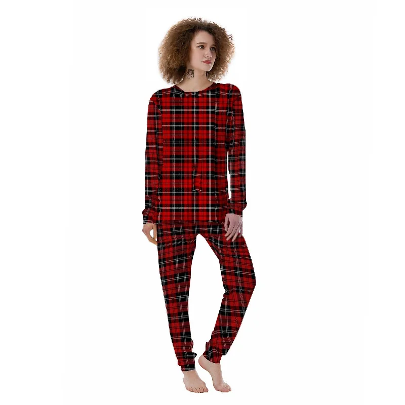 Scottish Plaid Red Black And White Print Pattern Women's Pajamas Best pajama sets for elderly women