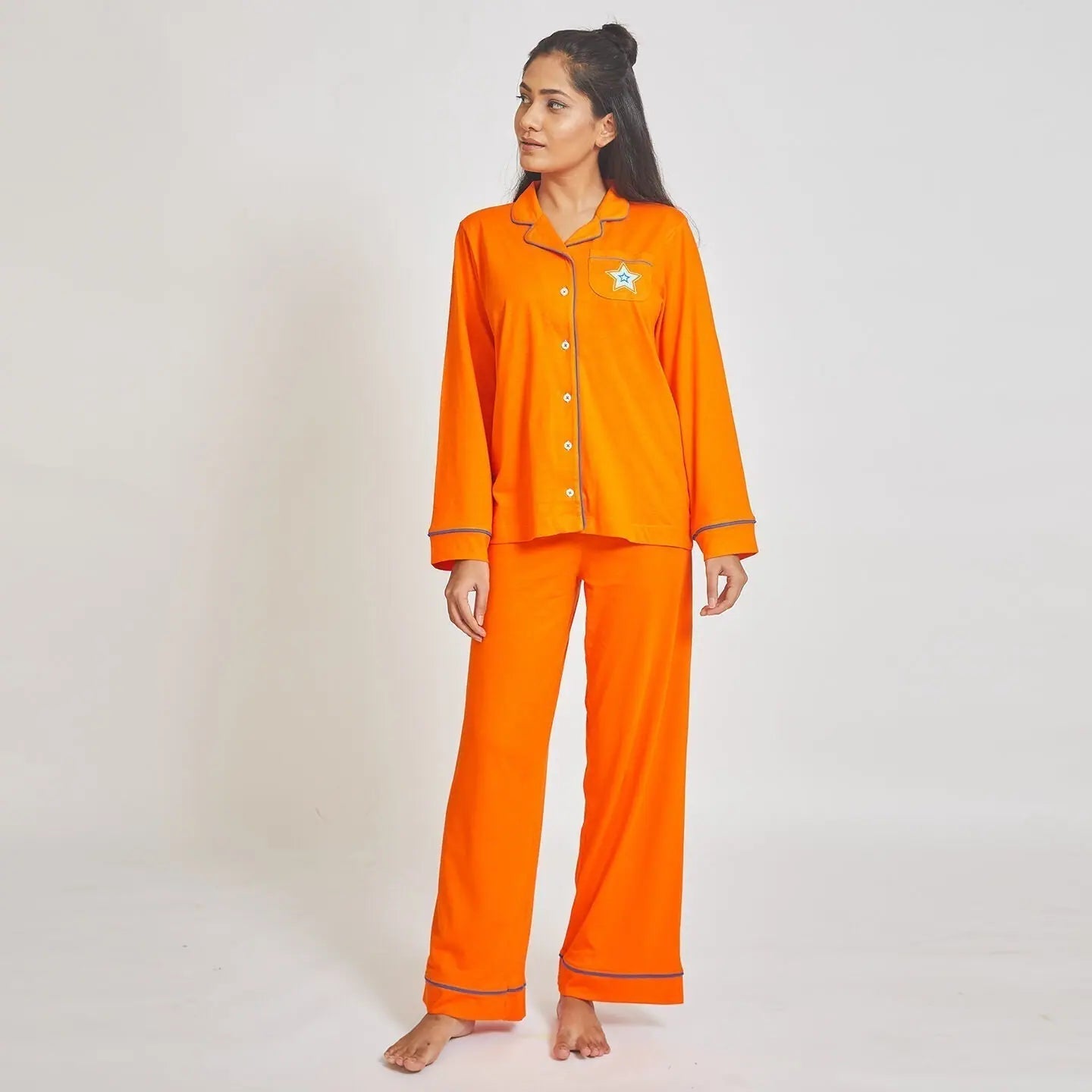 Women's Cotton Notched Collar Night Suit Set Trendy pajama sets for women