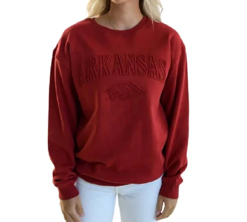 Arkansas Embossed Crew Top In Crimson Best sweaters for winter