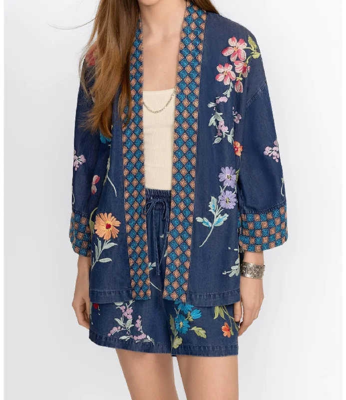 Evangeline Tencel Cropped Kimono In Denim Blue Premium sweaters