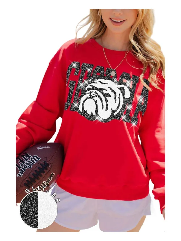 Glitter Bulldog Sweatshirt In Red Soft-touch sweaters