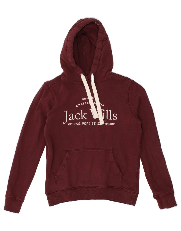 JACK WILLS Womens Oversized Graphic Hoodie Jumper UK 6 XS Burgundy Cotton Knitted sweaters