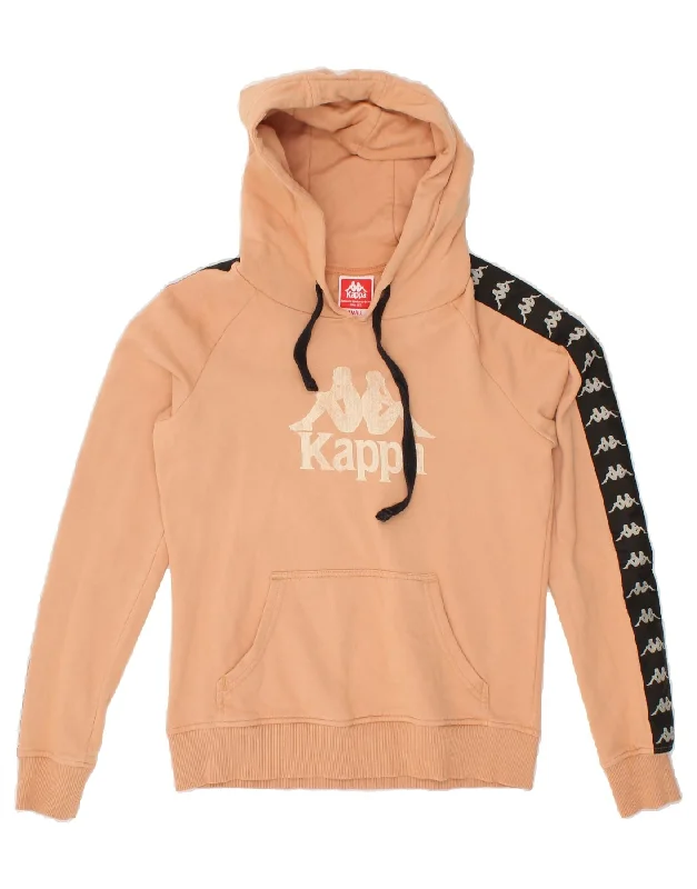 KAPPA Womens Graphic Hoodie Jumper UK 10 Small Beige Cotton Trendy oversized sweaters