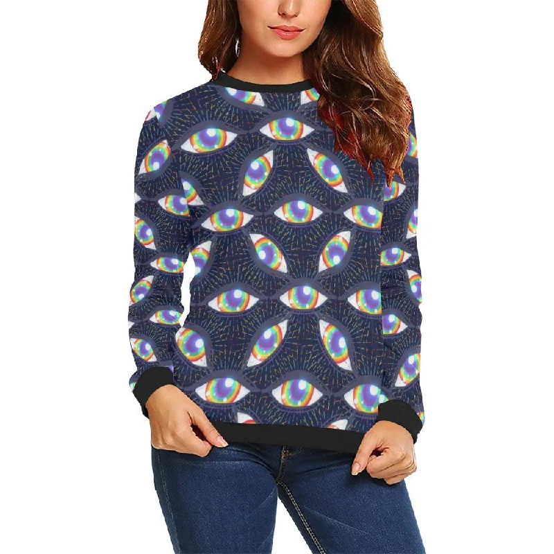 Lgbt Pride Rainbow Eye Pattern Print Women Crewneck Sweatshirt Discounted sweaters