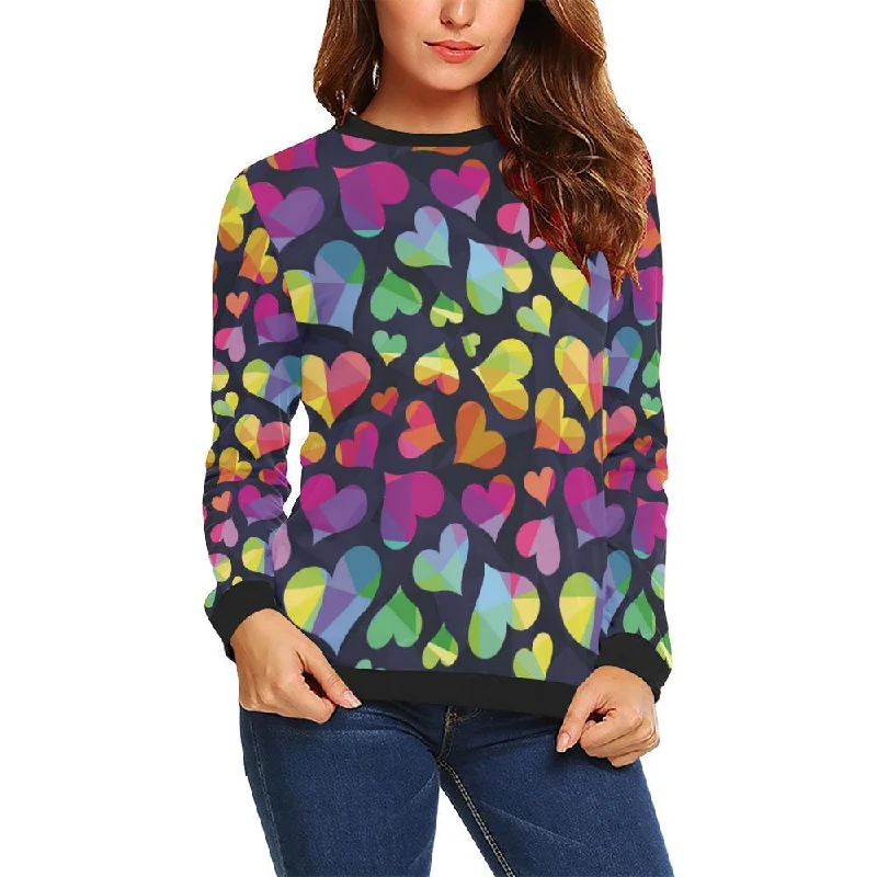 Lgbt Pride Rainbow Heart Pattern Print Women Crewneck Sweatshirt Best sweaters for work