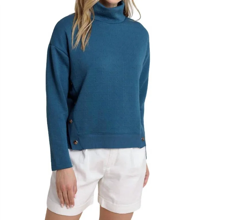 Mock Neck Sweater Top In Teal Haze Water-resistant sweaters