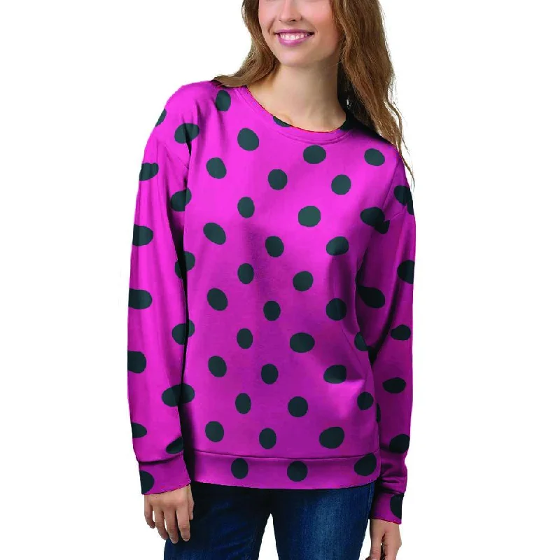 Pink And Black Polka Dot Women's Sweatshirt V-neck sweaters