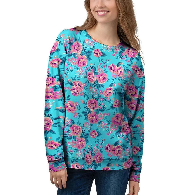 Pink And Blue Rose Floral Women's Sweatshirt Best everyday sweaters