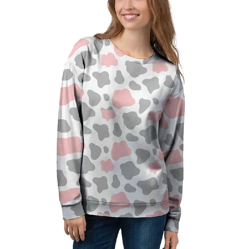 Pink And Grey Cow Print Women's Sweatshirt Men's wool sweaters discount