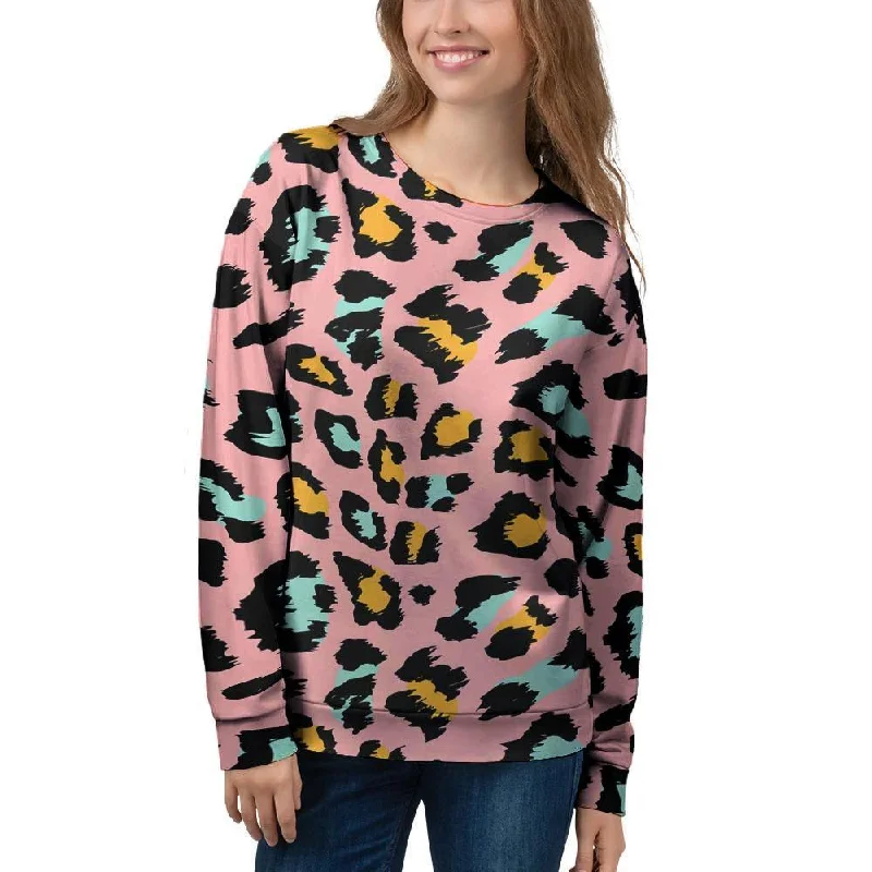 Pink Cheetah Print Women's Sweatshirt Stretchable sweaters