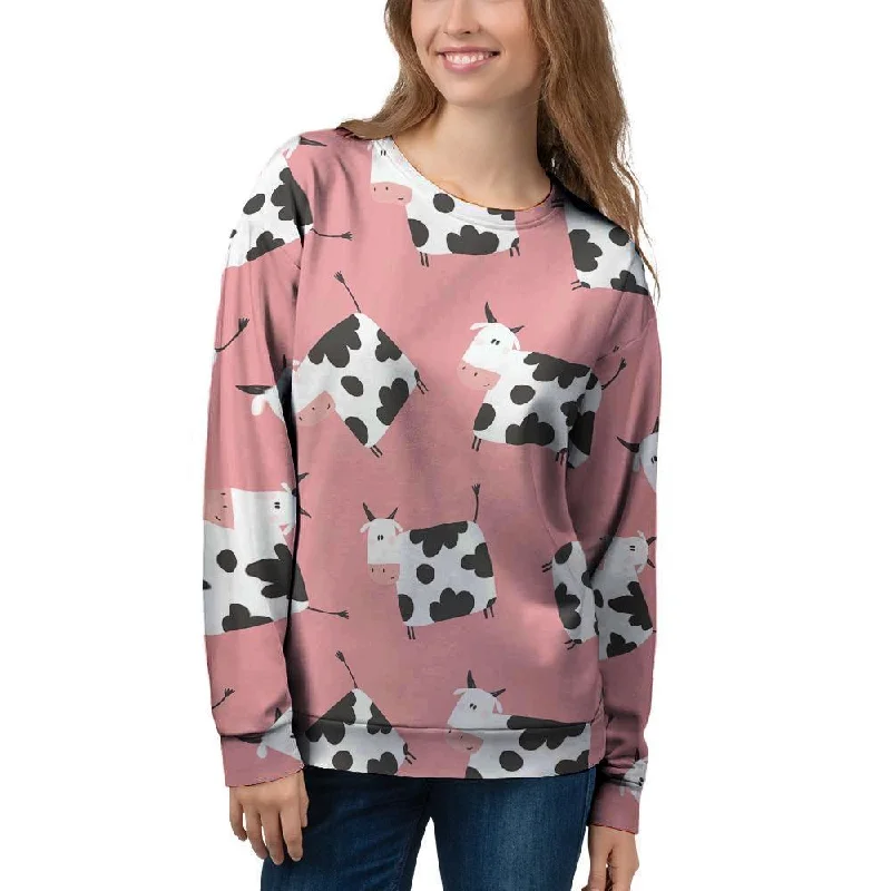 Pink Cow Pattern Print Women's Sweatshirt H&M sweaters