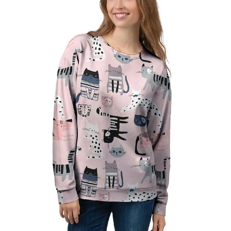 Pink Cute Cat Print Women's Sweatshirt Patagonia sweaters