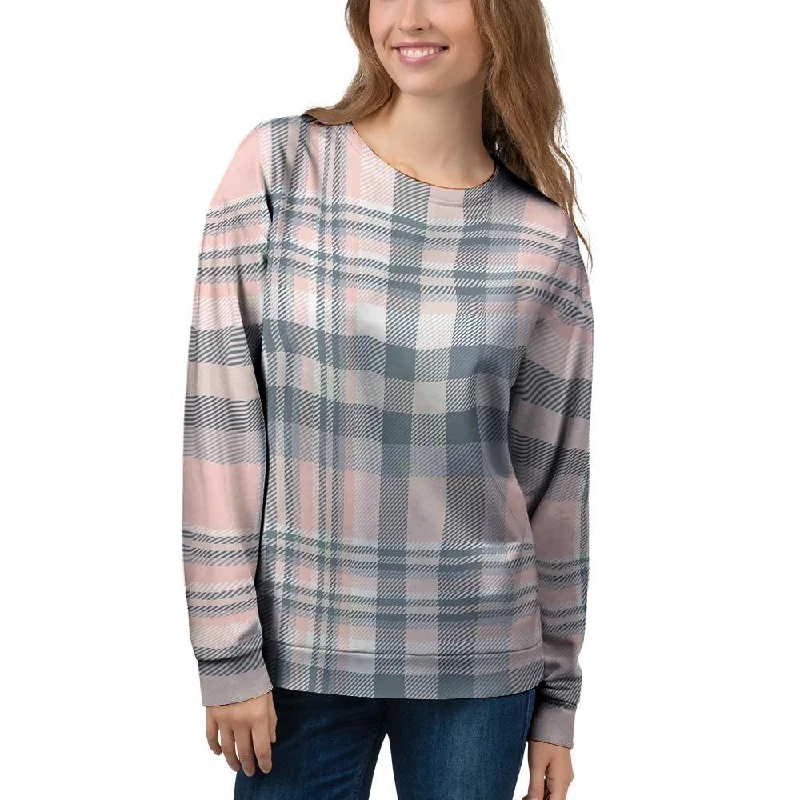 Pink Grey Plaid Tartan Women's Sweatshirt Classic sweaters