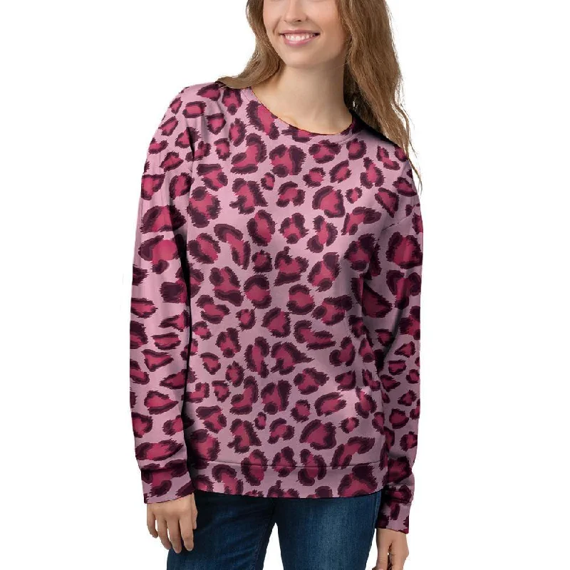 Pink Leopard Print Women's Sweatshirt Alpaca wool sweaters