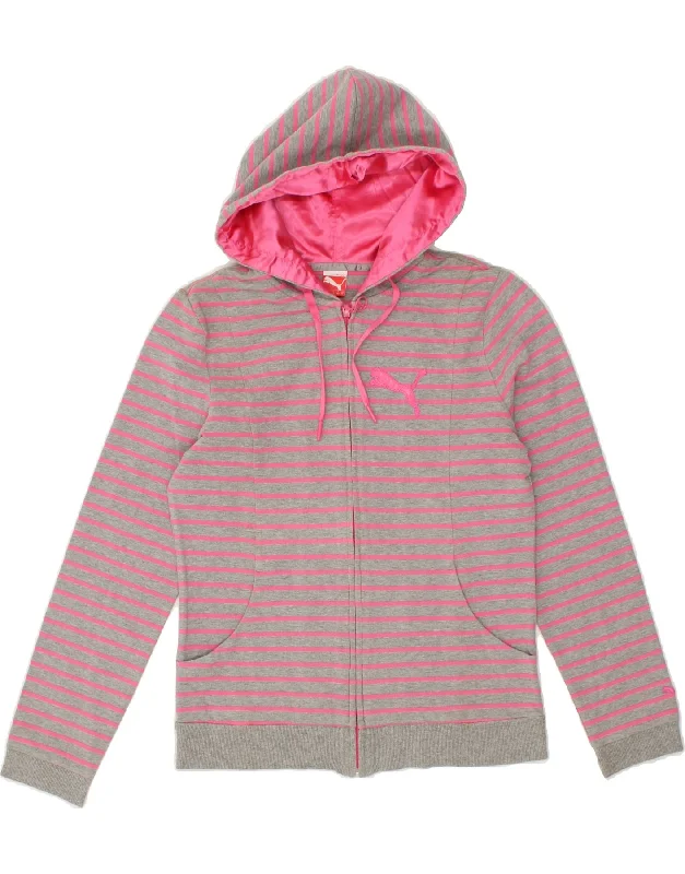 PUMA Womens Zip Hoodie Sweater UK 12 Medium  Pink Striped Thermal insulation sweaters