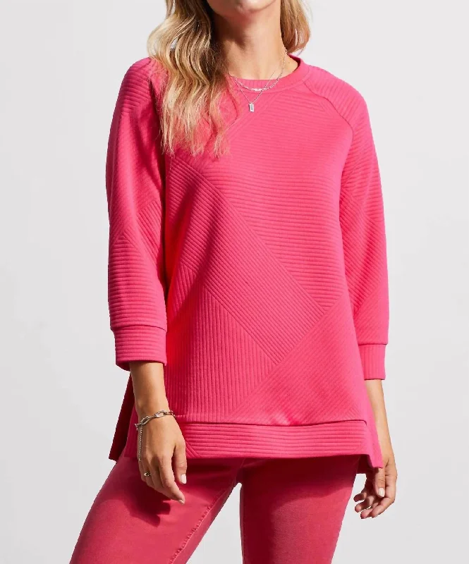 Quilted Raglan Top In Raspberry Holiday sweaters