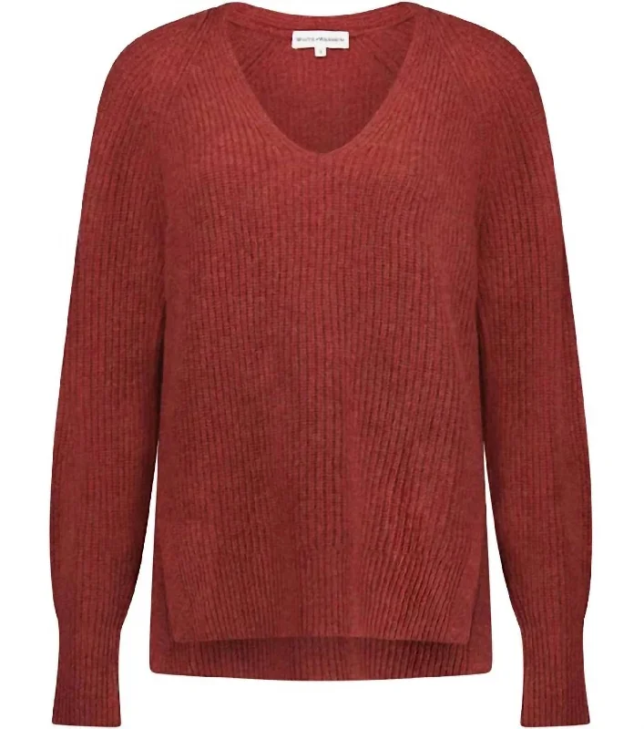 Ribbed Blouson Sleeve Sweater In Russet Heather Cheap sweaters