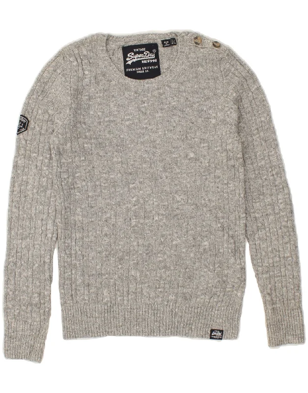 SUPERDRY Womens Crew Neck Jumper Sweater UK 10 Small Grey Acrylic Best sweaters for formal occasions