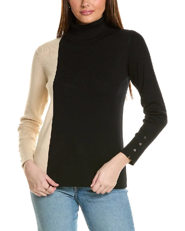 T Tahari Turtleneck Colorblocked Rib Pullover Office sweaters