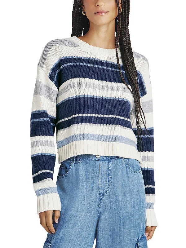 Womens Ribbed Trim Striped Crewneck Sweater Outdoor sweaters