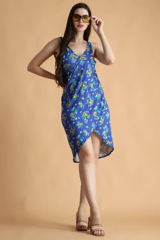 Blue Floral Printed Wrap Around Cover Up Dress H&M mini dresses