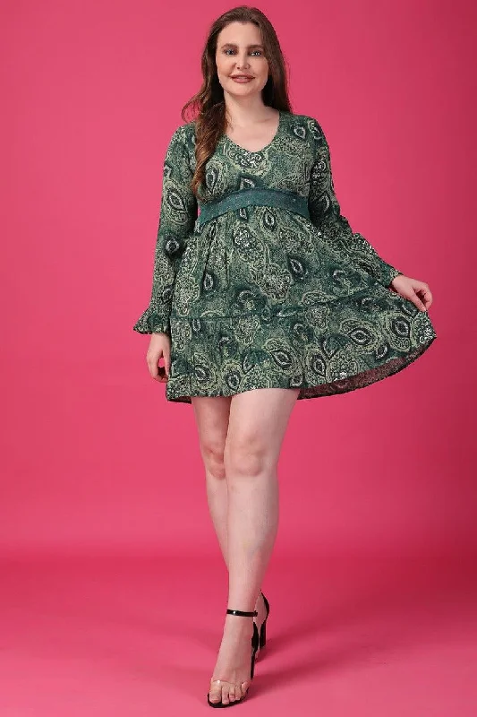 Green Paisley Printed Dress Red carpet mini dresses