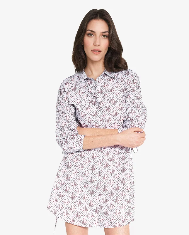 Rareism Women Kacie Blue Cuffed Sleeve Collared Neck Button Closure A-Line Mini Monogram Print Dress Must-have mini dresses for this season