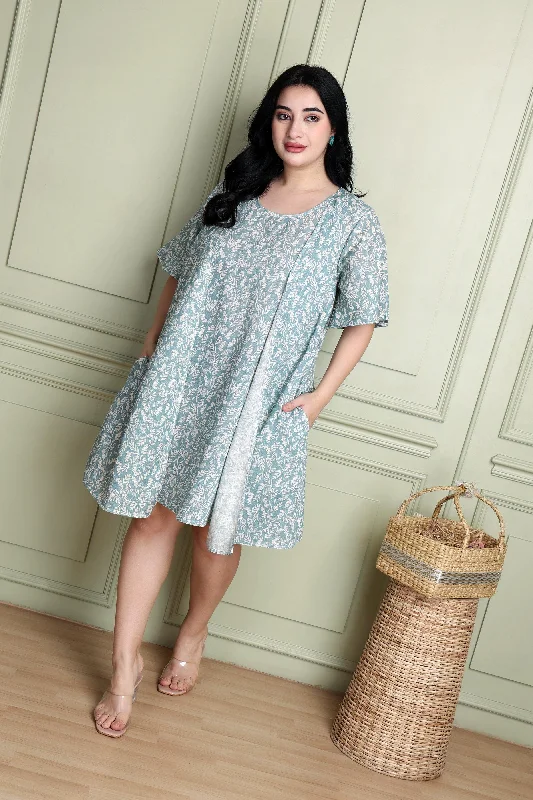 Leaf Printed Dress with Shrug Cotton mini dresses