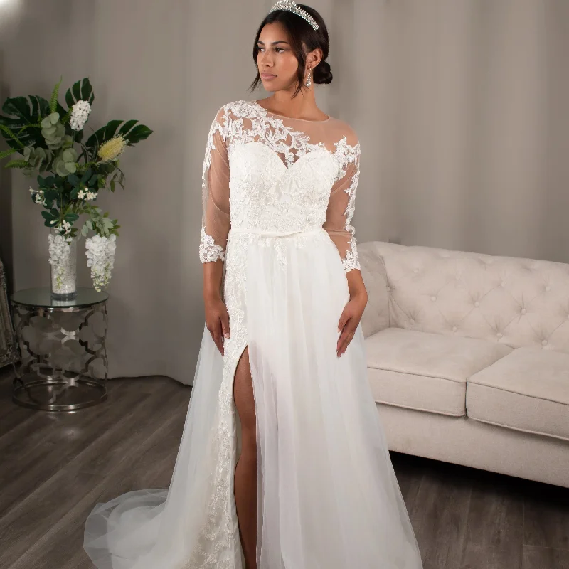 Faith: Lace A-line with Split Skirt Sleek Wedding Dress