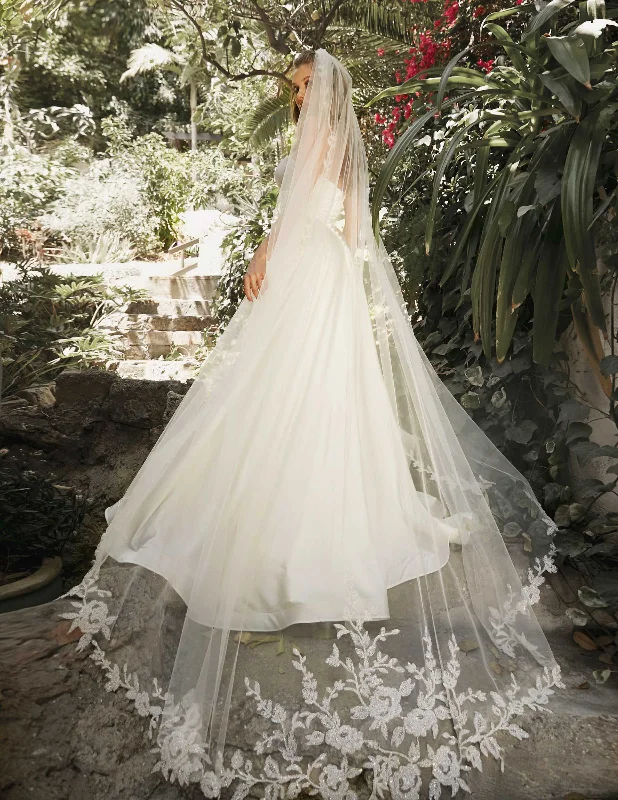 Spring Bouquet Bead Edge Cathedral Veil Beaded Wedding Gown